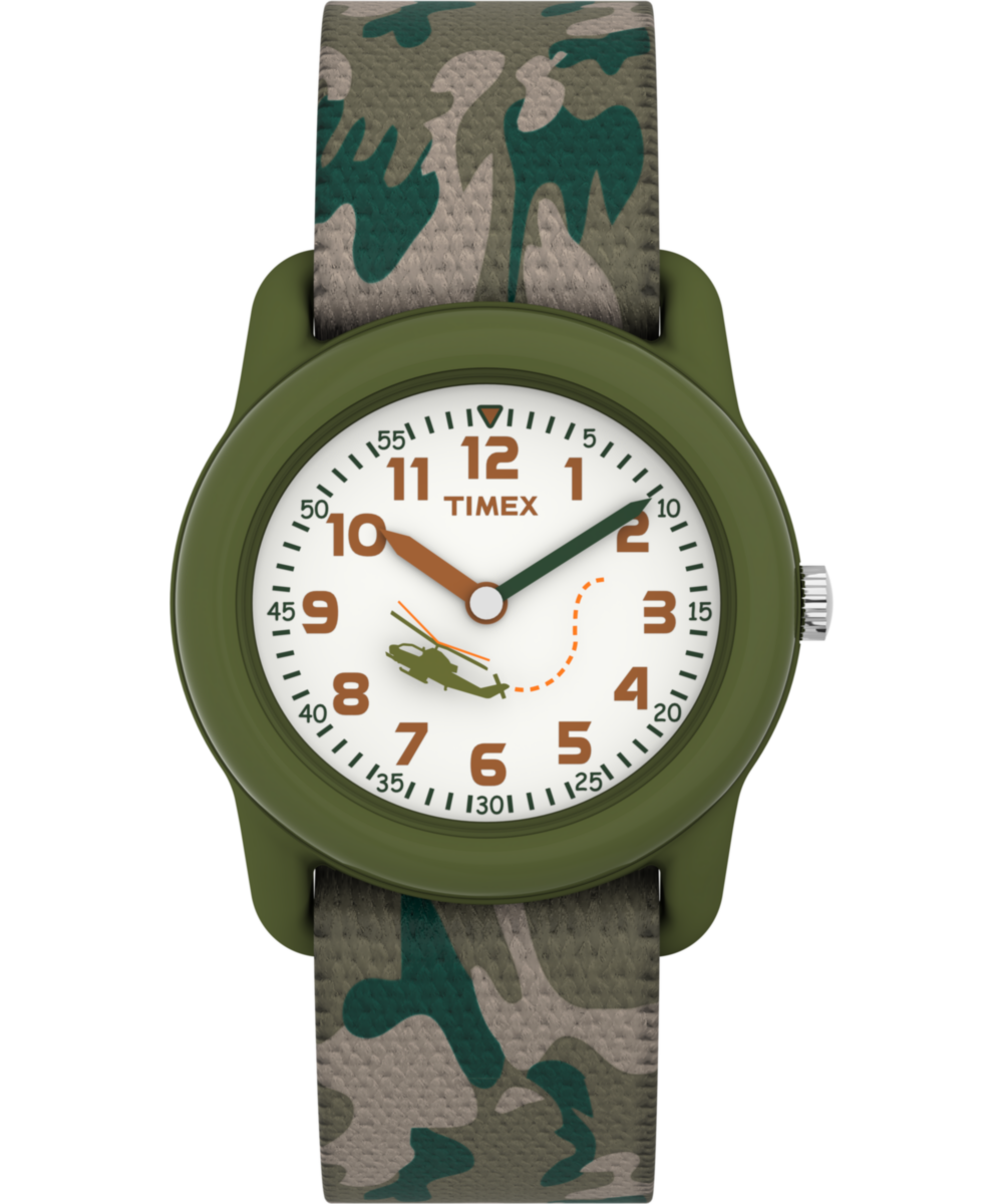 TIMEX TIME MACHINES 29mm Green Camo Elastic Fabric Kids Watch