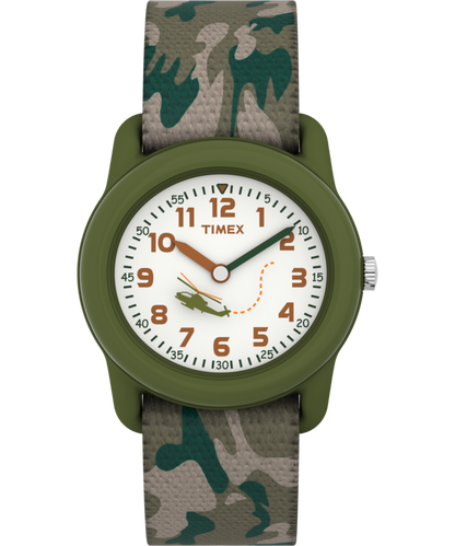 TIMEX TIME MACHINES 29mm Green Camo Elastic Fabric Kids Watch