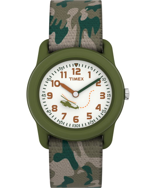 TIMEX TIME MACHINES 29mm Green Camo Elastic Fabric Kids Watch