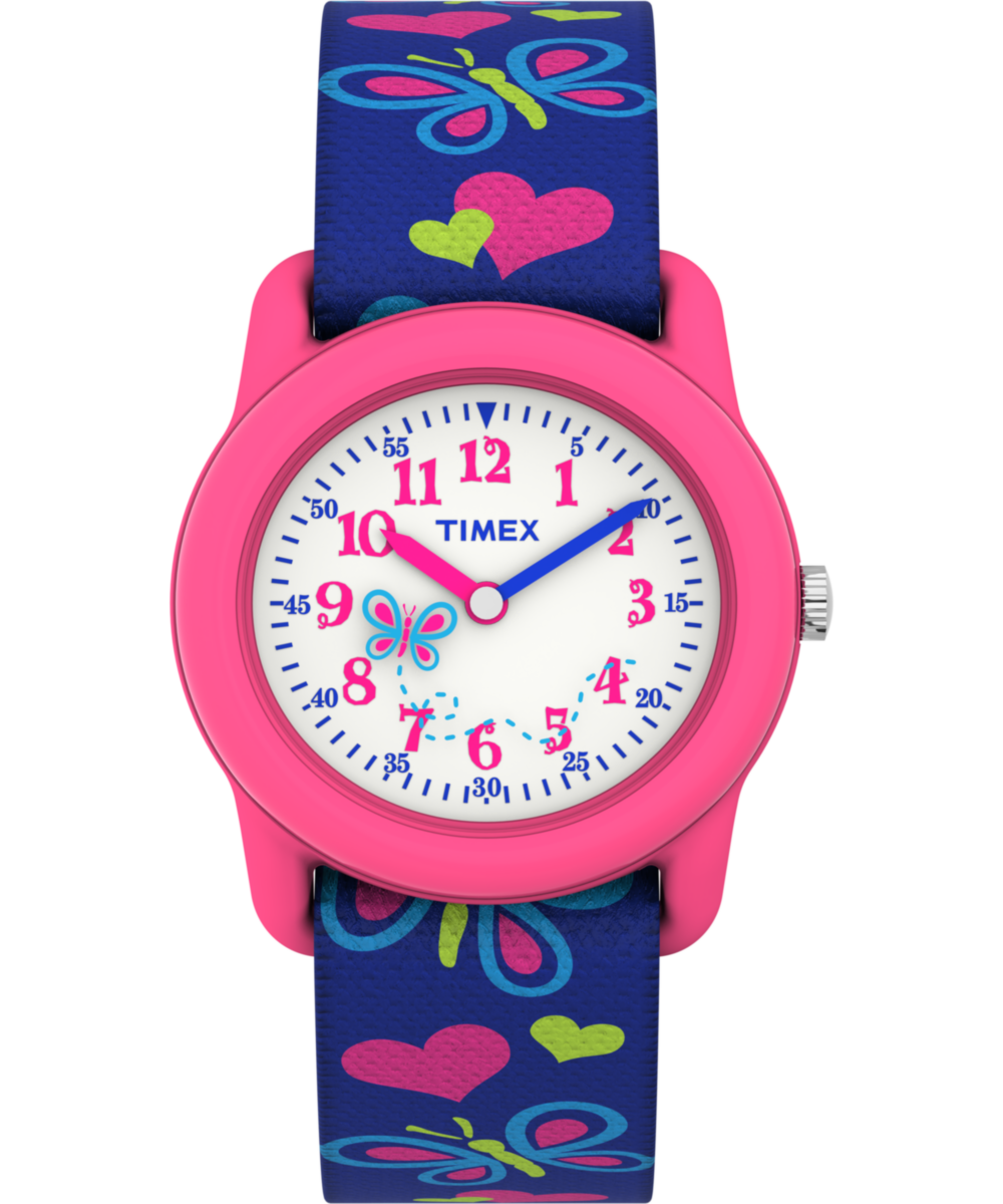 TIMEX TIME MACHINES 29mm Butterflies and Hearts Blue Elastic Fabric K