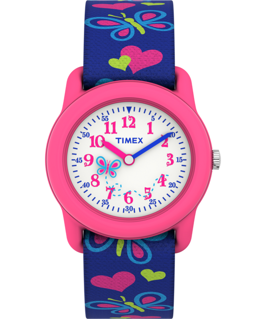TIMEX TIME MACHINES 29mm Butterflies and Hearts Blue Elastic Fabric K