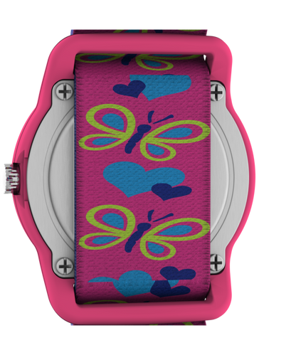 TIMEX TIME MACHINES 29mm Butterflies and Hearts Blue Elastic Fabric K
