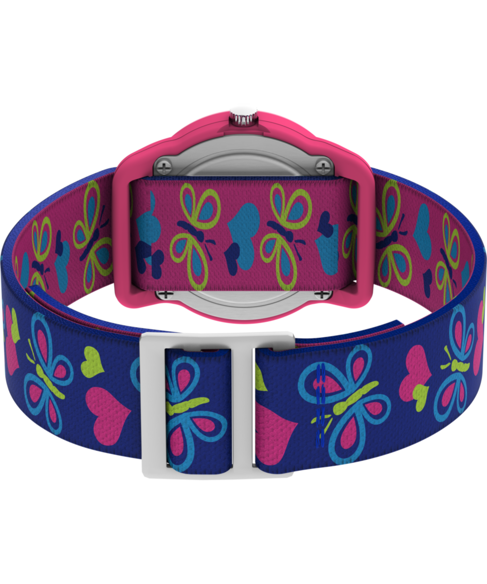 TIMEX TIME MACHINES 29mm Butterflies and Hearts Blue Elastic Fabric K