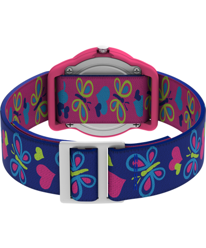 TIMEX TIME MACHINES 29mm Butterflies and Hearts Blue Elastic Fabric K