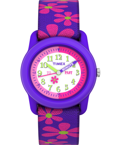 TIMEX TIME MACHINES 29mm Purple Floral Elastic Fabric Kids Watch