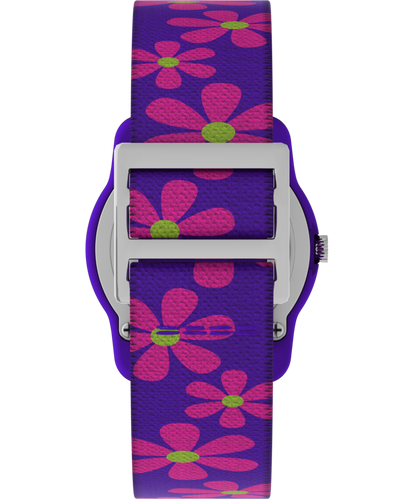 TIMEX TIME MACHINES 29mm Purple Floral Elastic Fabric Kids Watch