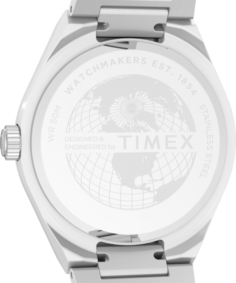 Q Timex Continental Day and Date 39mm Stainless Steel Bracelet Watch
