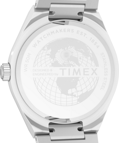 Q Timex Continental Day and Date 39mm Stainless Steel Bracelet Watch