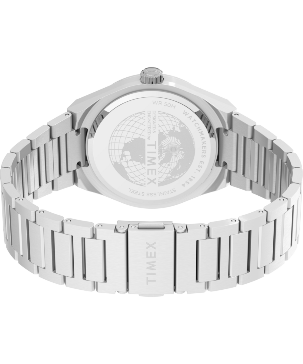 Q Timex Continental Day and Date 39mm Stainless Steel Bracelet Watch