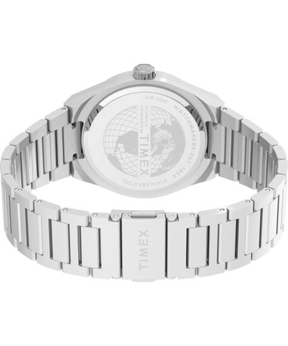 Q Timex Continental Day and Date 39mm Stainless Steel Bracelet Watch