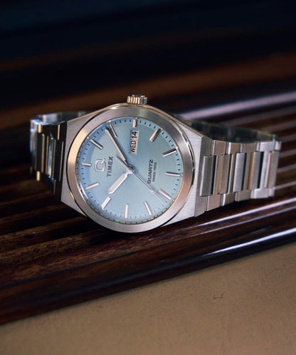 Q Timex Continental Day and Date 39mm Stainless Steel Bracelet Watch