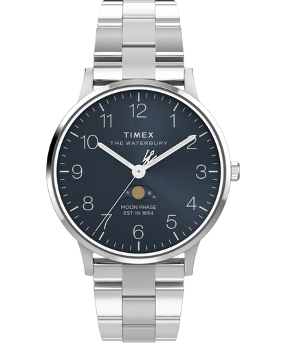 Waterbury Classic Moon Phase 40mm Stainless Steel Bracelet Watch