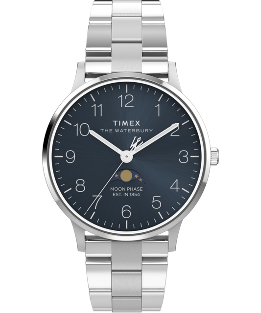 Waterbury Classic Moon Phase 40mm Stainless Steel Bracelet Watch