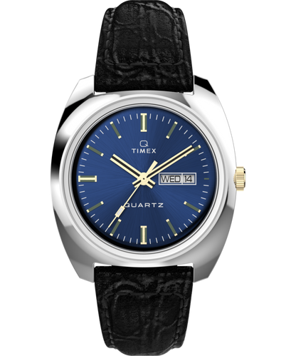 Q Timex 1978 Day/Date 37.5mm Leather Strap Watch