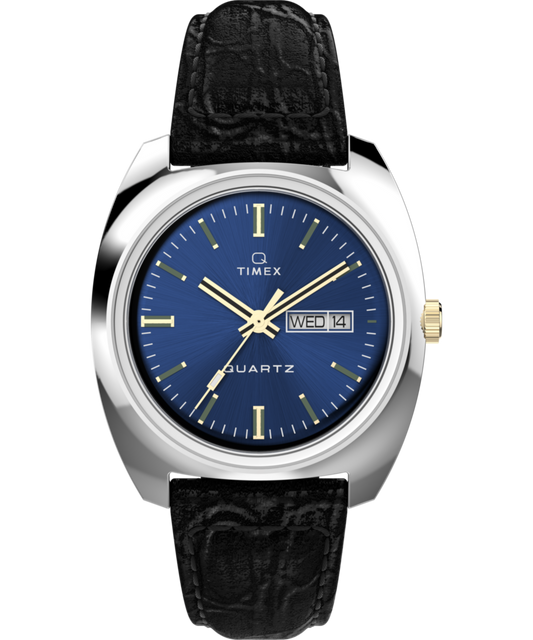 Q Timex 1978 Day/Date 37.5mm Leather Strap Watch
