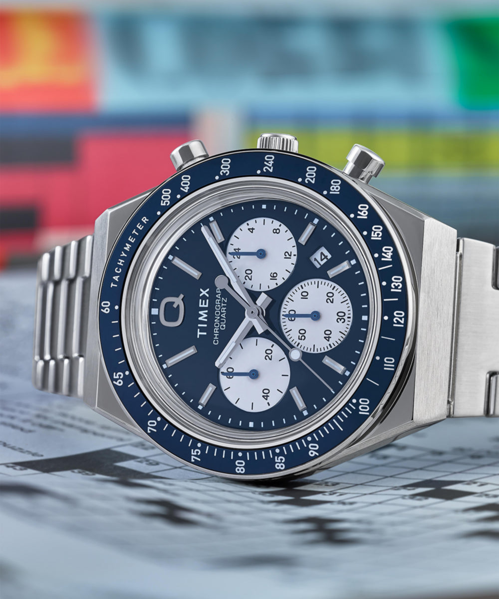 Q Timex Chronograph 40mm Stainless Steel Bracelet Watch