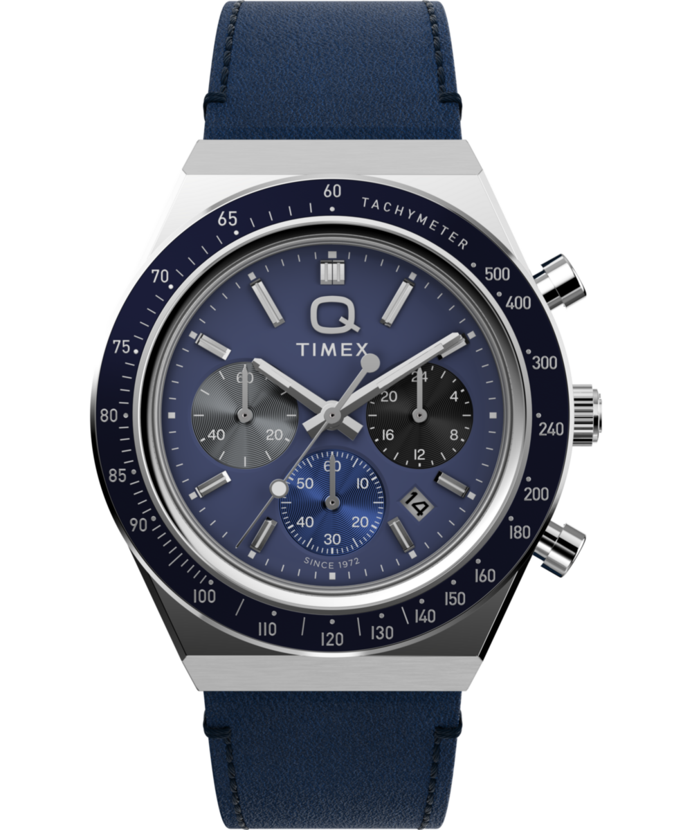 Q Timex Chronograph 40mm Leather Strap Watch