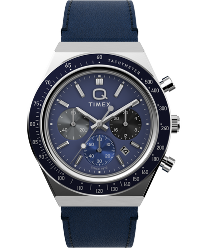 Q Timex Chronograph 40mm Leather Strap Watch