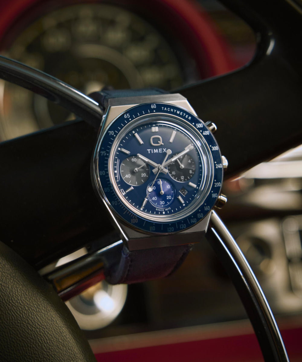 Q Timex Chronograph 40mm Leather Strap Watch