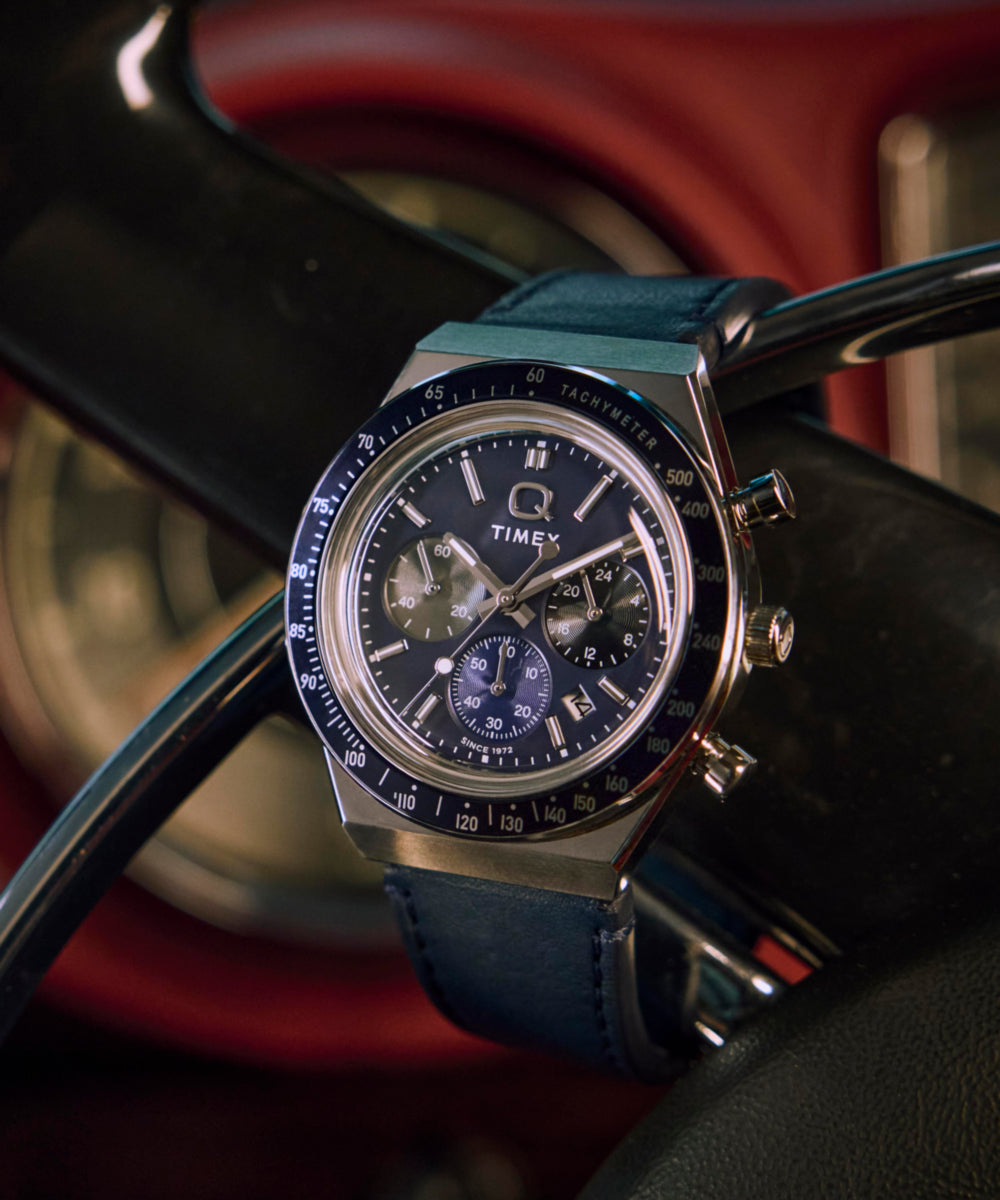 Q Timex Chronograph 40mm Leather Strap Watch
