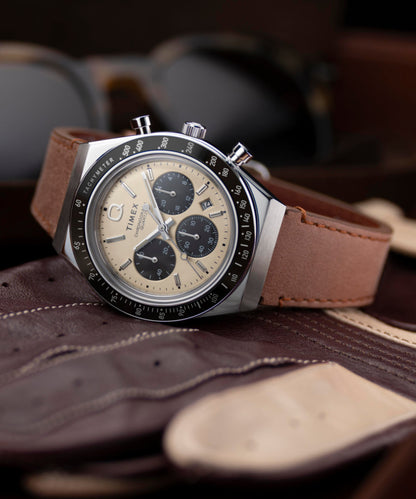 Q Timex Chronograph 40mm Leather Strap Watch