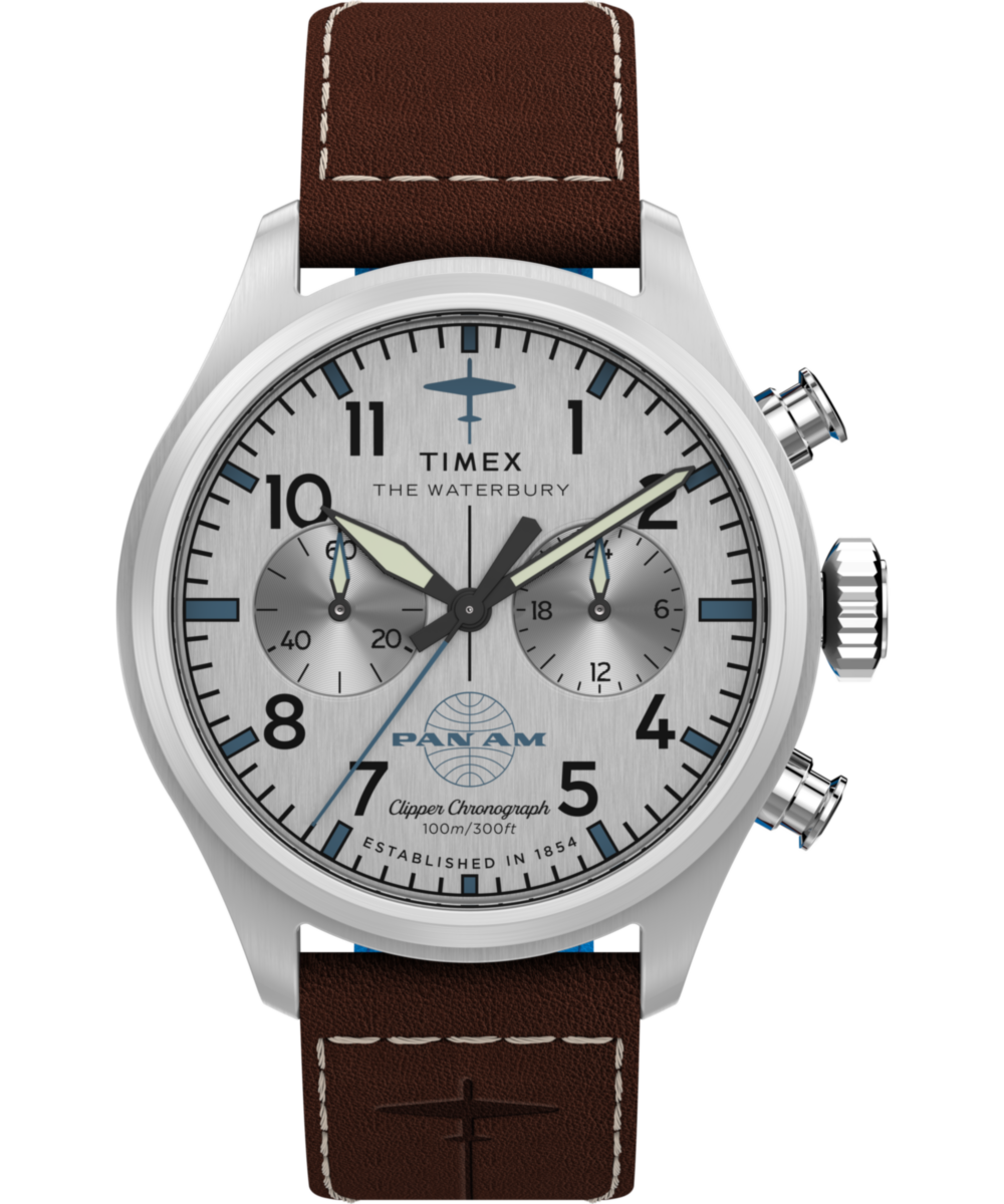 Timex x Pan Am Waterbury Ace Chronograph 41mm Leather Strap Watch