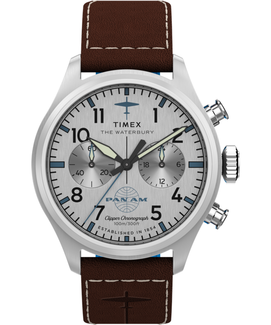 Timex x Pan Am Waterbury Ace Chronograph 41mm Leather Strap Watch