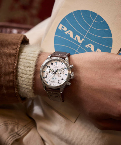 Timex x Pan Am Waterbury Ace Chronograph 41mm Leather Strap Watch