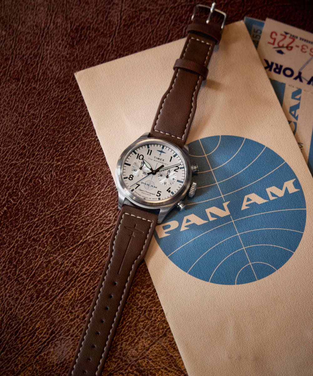Timex x Pan Am Waterbury Ace Chronograph 41mm Leather Strap Watch