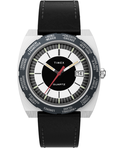 Timex World Time 1972 Reissue 39mm Leather Strap Watch