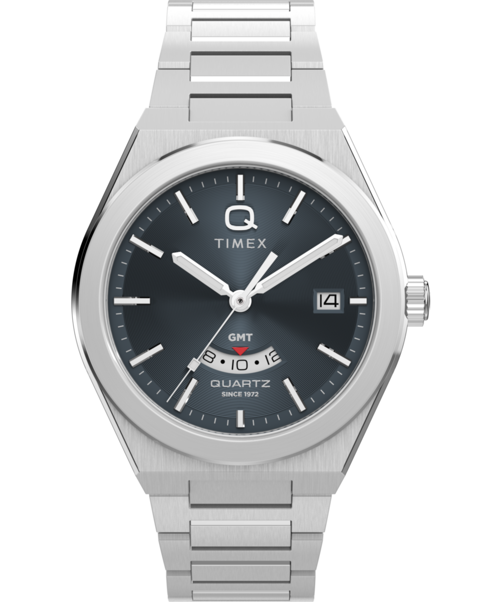 Q Timex Continental GMT 39mm Stainless Steel Bracelet Watch