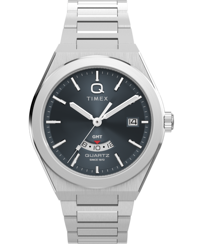 Q Timex Continental GMT 39mm Stainless Steel Bracelet Watch