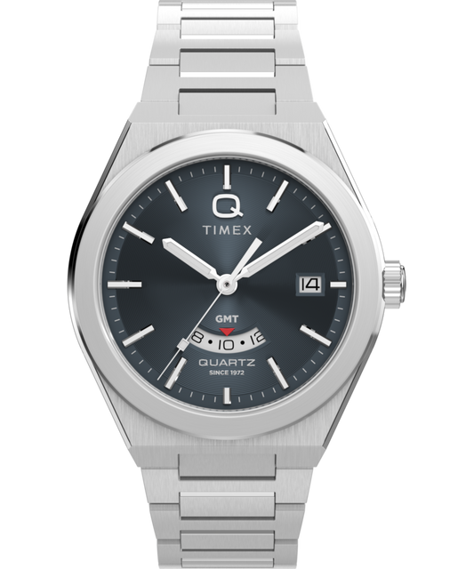 Q Timex Continental GMT 39mm Stainless Steel Bracelet Watch