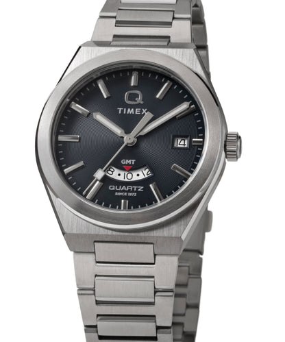 Q Timex Continental GMT 39mm Stainless Steel Bracelet Watch