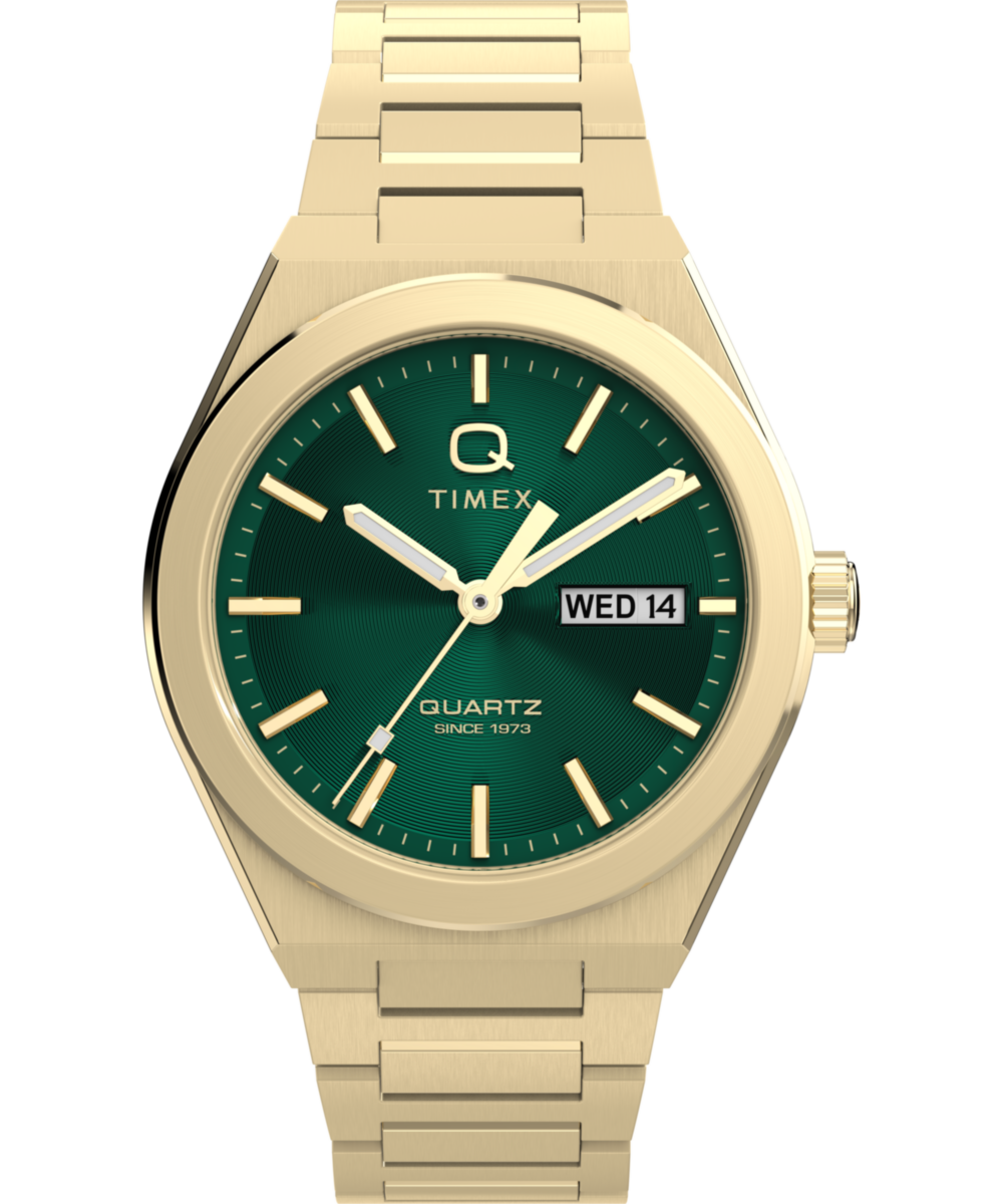 Q Timex Continental Day and Date 39mm Stainless Steel Bracelet Watch