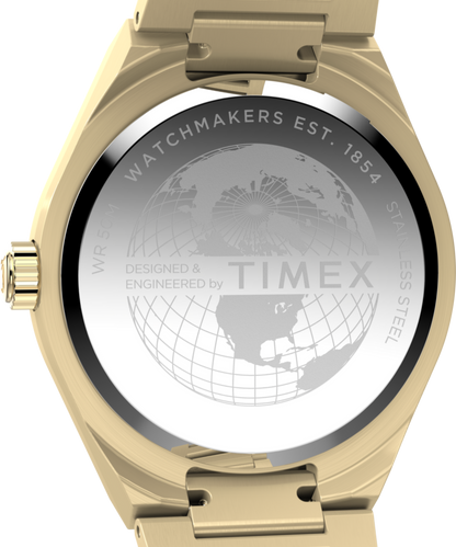Q Timex Continental Day and Date 39mm Stainless Steel Bracelet Watch