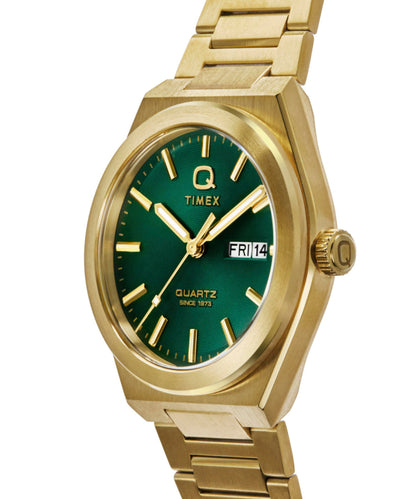 Q Timex Continental Day and Date 39mm Stainless Steel Bracelet Watch