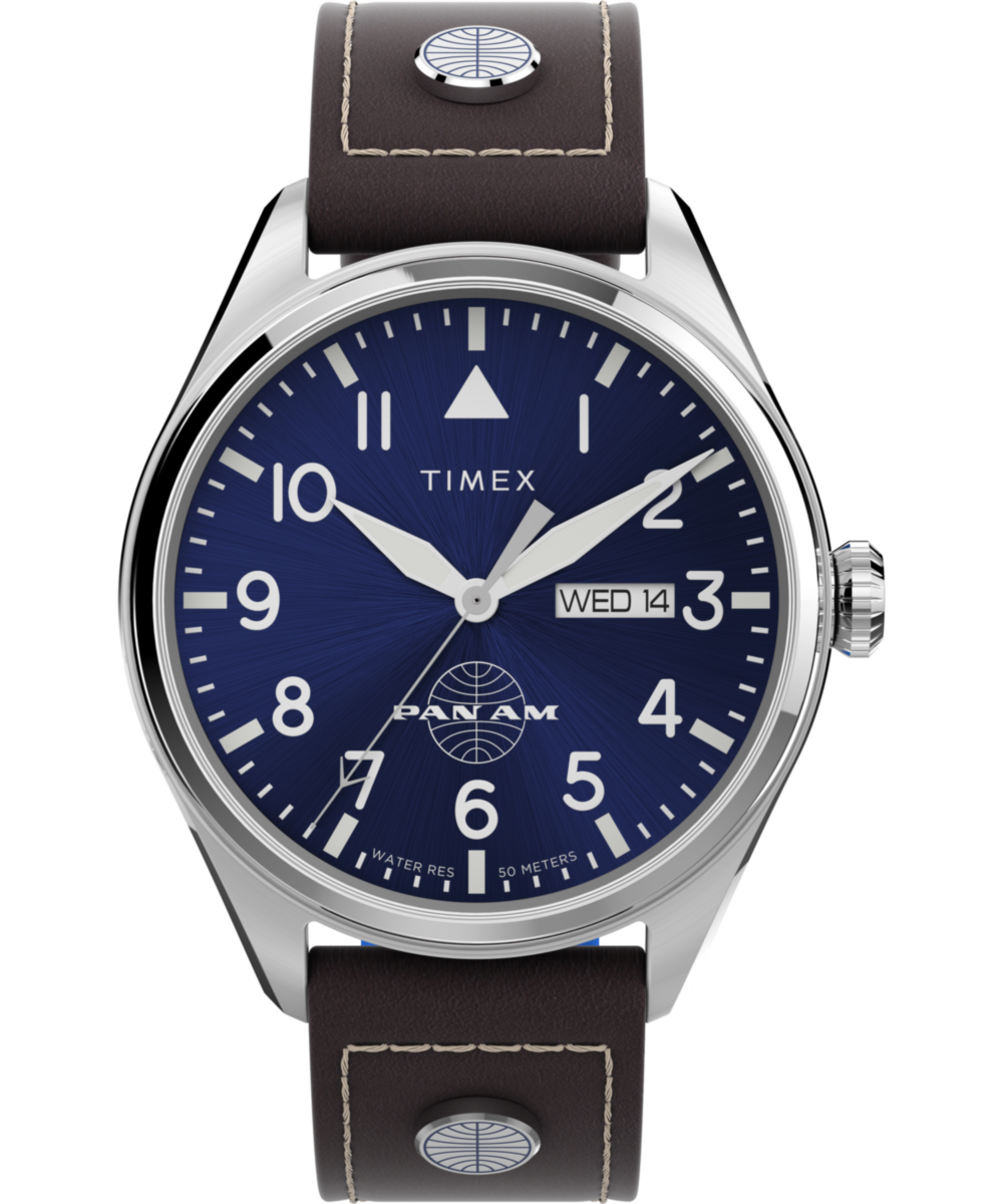Pan Am x Timex Day-Date 42mm Leather Strap Watch