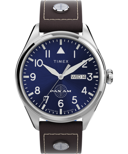 Pan Am x Timex Day-Date 42mm Leather Strap Watch