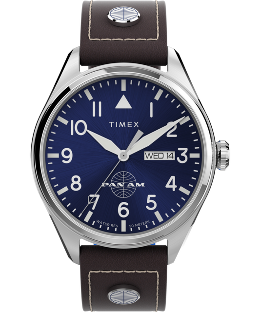 Pan Am x Timex Day-Date 42mm Leather Strap Watch