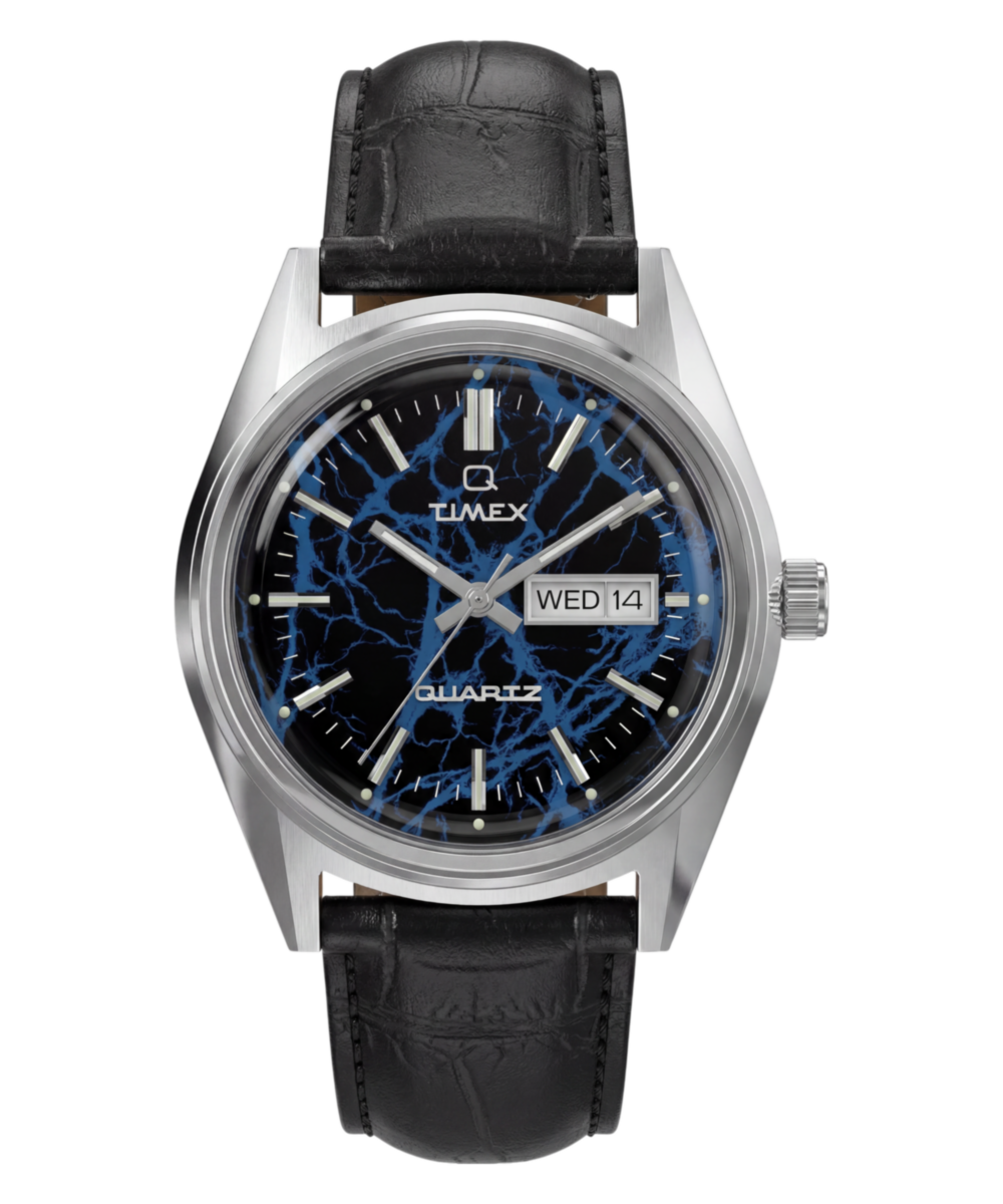 Q Timex Blue Vega 38mm Leather Strap Watch