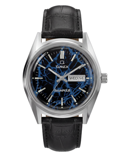 Q Timex Blue Vega 38mm Leather Strap Watch