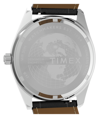 Q Timex Blue Vega 38mm Leather Strap Watch