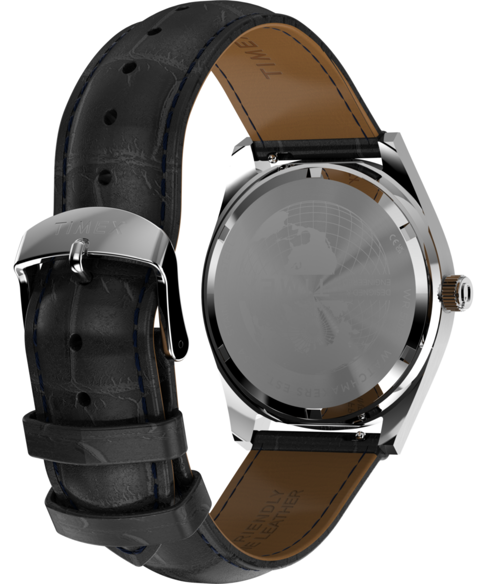 Q Timex Blue Vega 38mm Leather Strap Watch