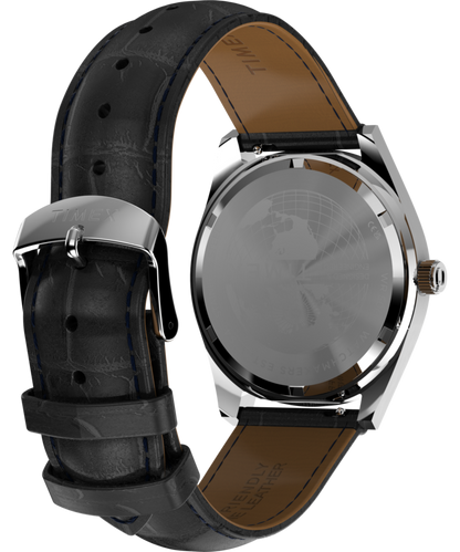 Q Timex Blue Vega 38mm Leather Strap Watch