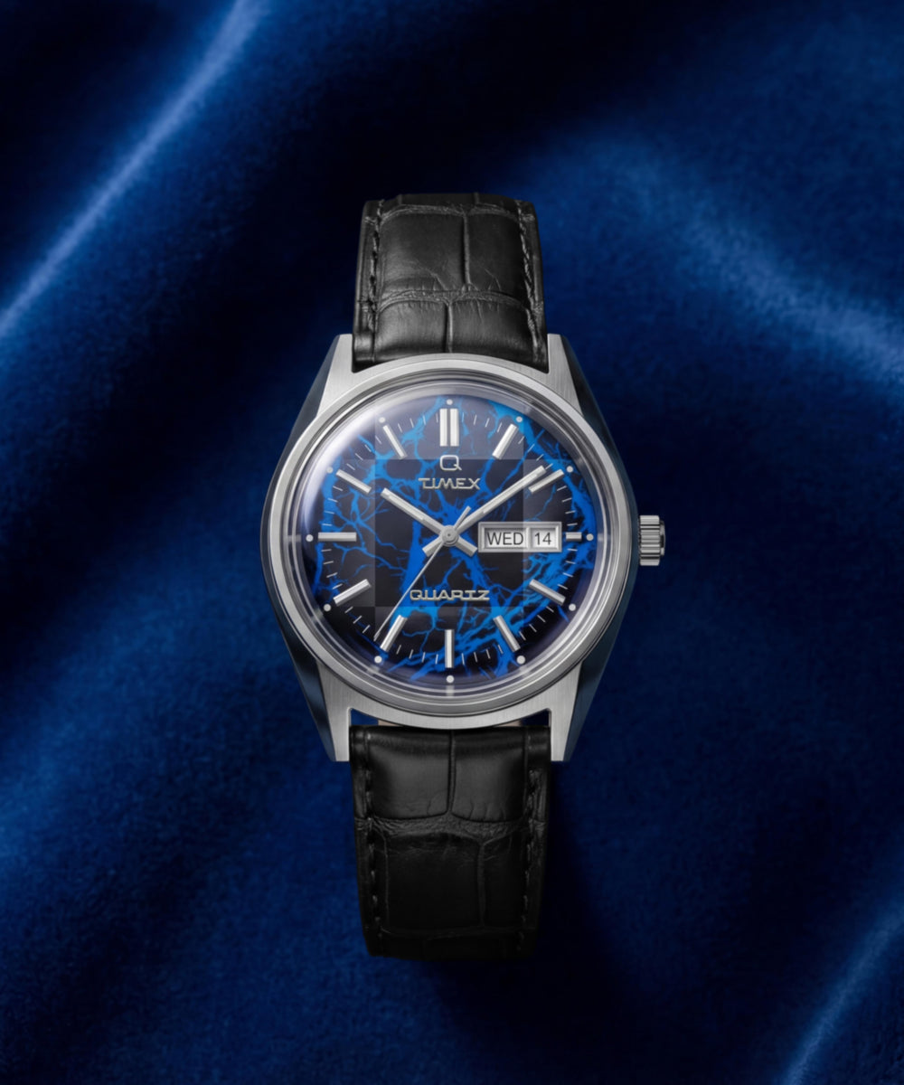 Q Timex Blue Vega 38mm Leather Strap Watch