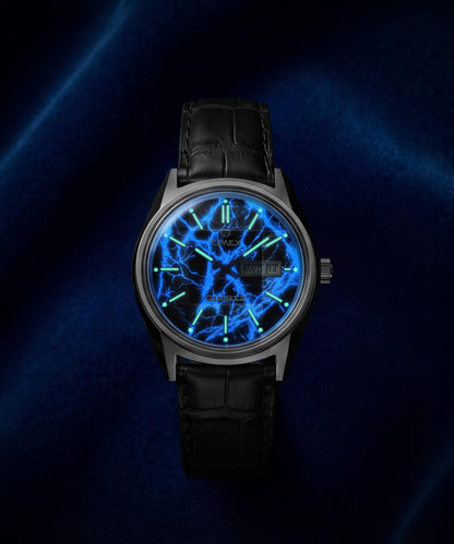 Q Timex Blue Vega 38mm Leather Strap Watch