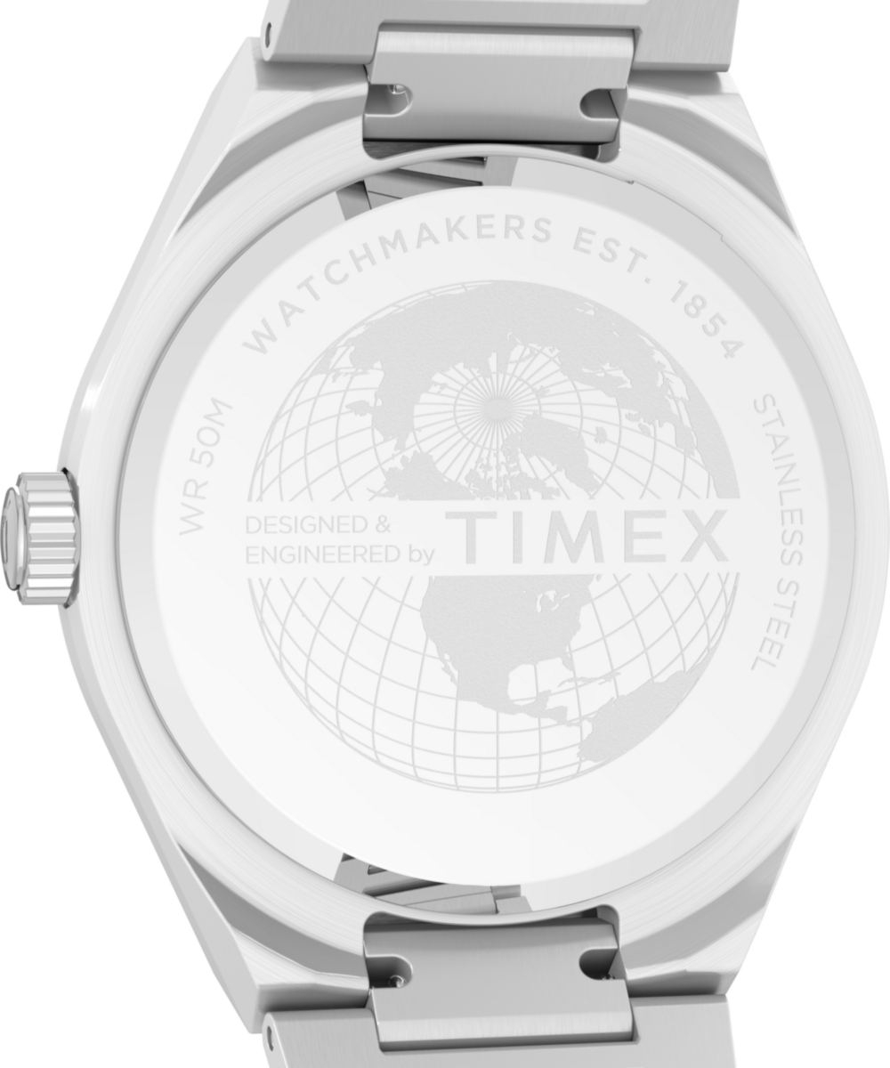 Q Timex Continental Day and Date 39mm Stainless Steel Bracelet Watch