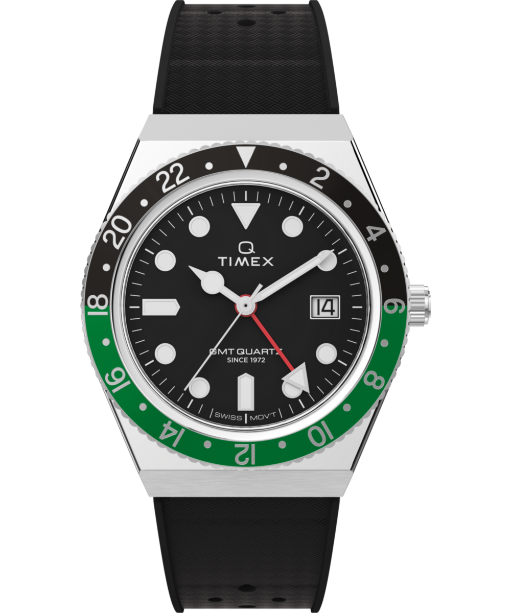 Q Timex GMT 38mm Synthetic Rubber Strap Watch