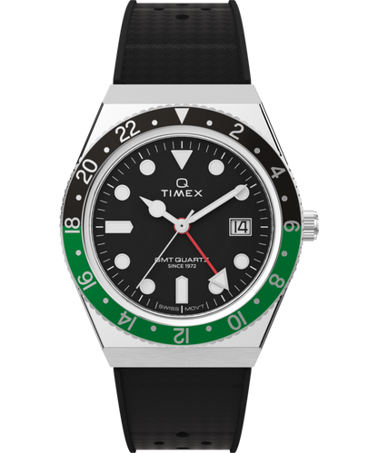 Q Timex GMT 38mm Synthetic Rubber Strap Watch